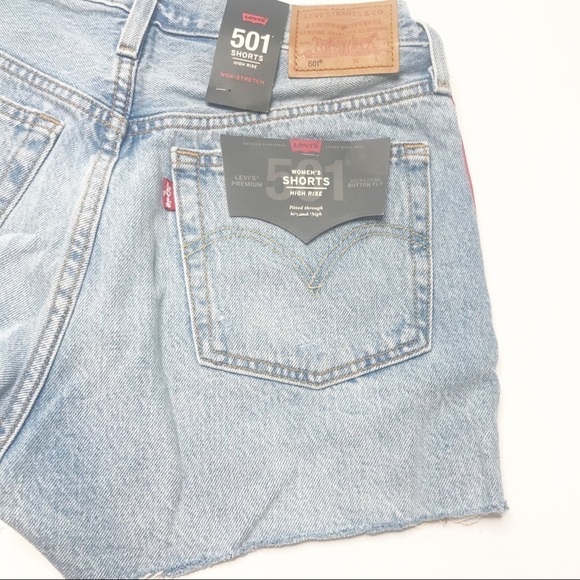 Levi's Jeans Shorts 501 Logo Stripe Blue Denim Jean Shorts 31 - Picture 7 of 8